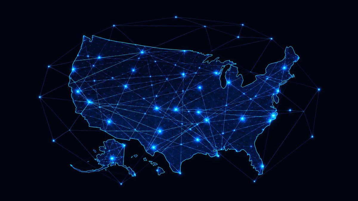 Glowing network map of the United States